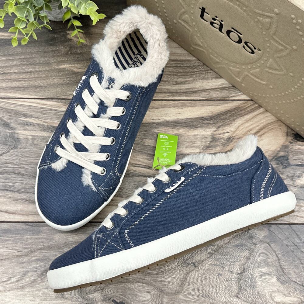 NIB Taos Footwear 9W WIDE Starline Canvas Faux Fur Sneakers